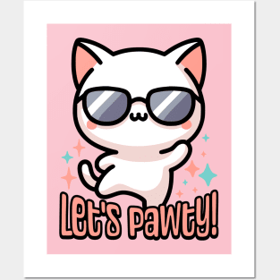 Let's Pawty! Cute Dancing Cat Pun Posters and Art